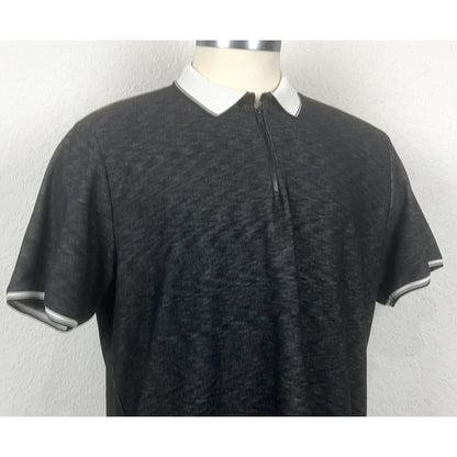 Karl Lagerfeld Black Gray Space Dye Logo Men’s Zip Front Polo Casual Shirt XL