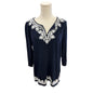 Talbots Blue & White Embroidered Tunic Top 3/4 Sleeve Size Large