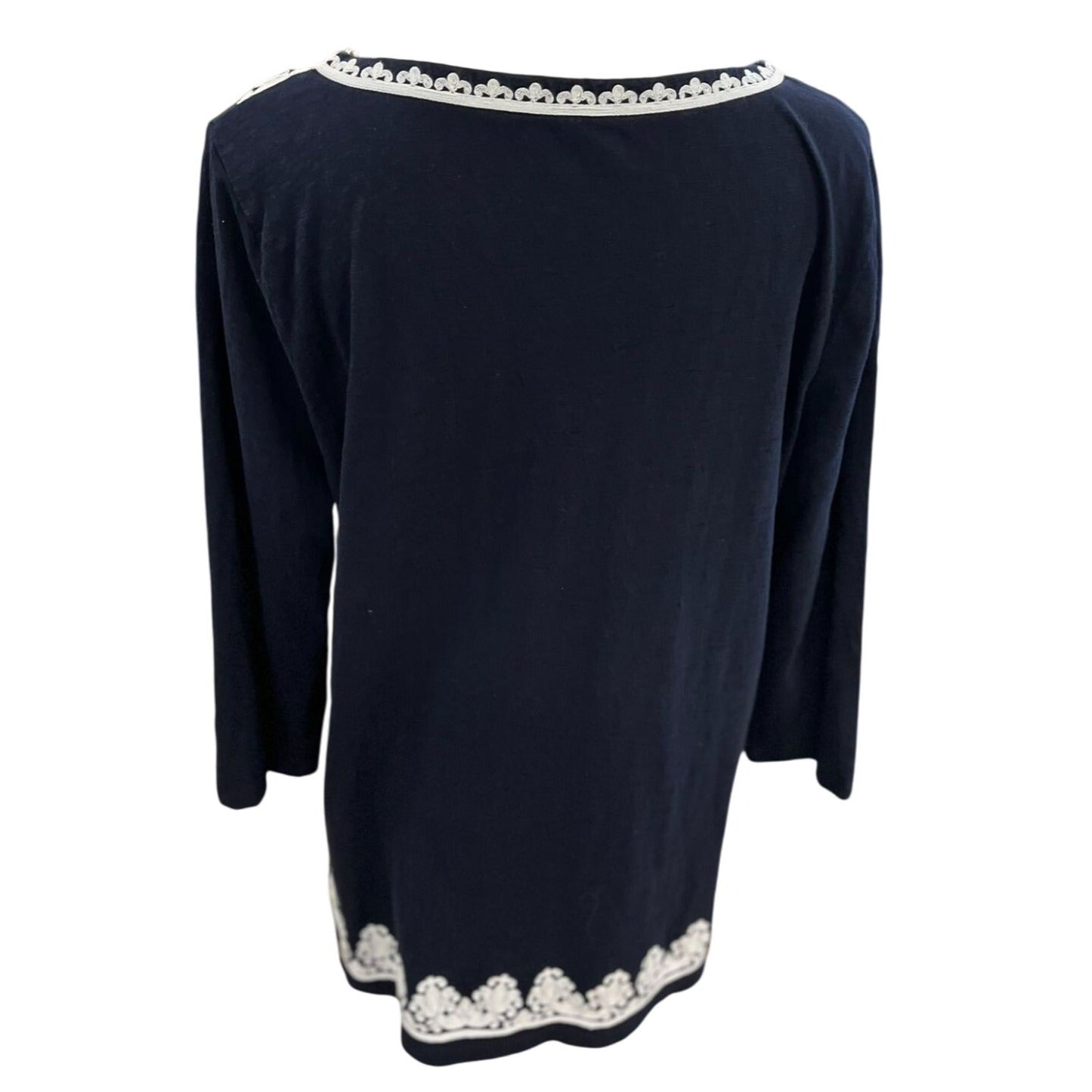 Talbots Blue & White Embroidered Tunic Top 3/4 Sleeve Size Large