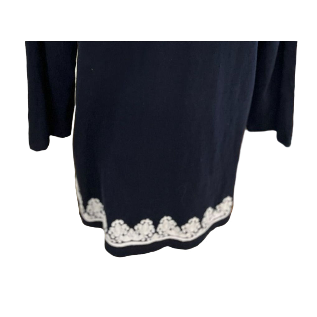 Talbots Blue & White Embroidered Tunic Top 3/4 Sleeve Size Large