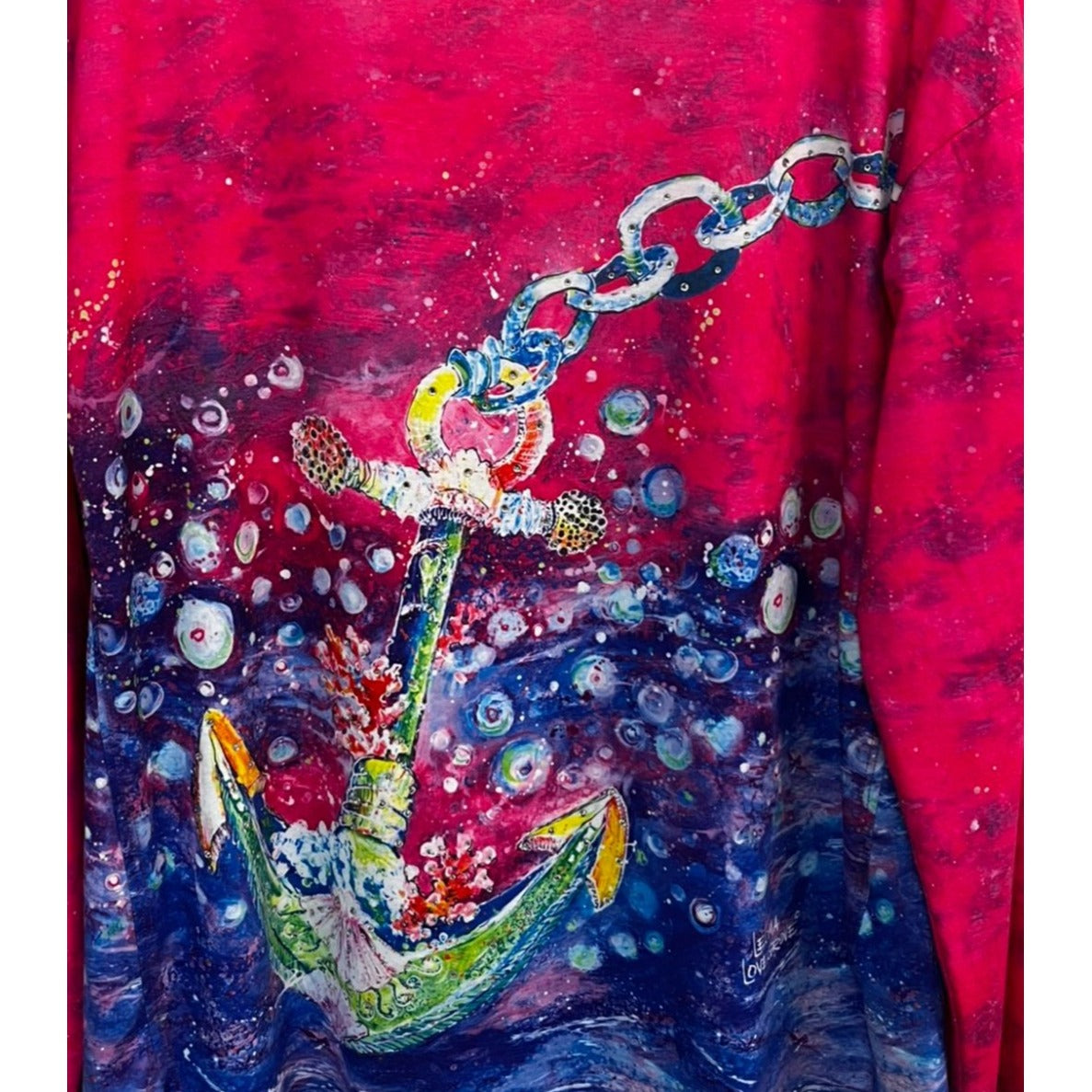 Leoma Lovegrove Deep Sea Anchor Long Sleeve Dark Pink Top Size Medium
