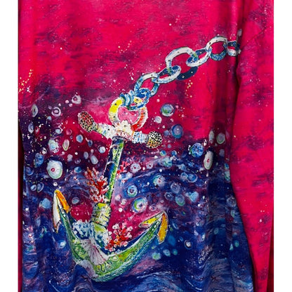 Leoma Lovegrove Deep Sea Anchor Long Sleeve Dark Pink Top Size Medium