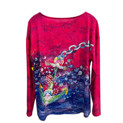 Leoma Lovegrove Deep Sea Anchor Long Sleeve Dark Pink Top Size Medium