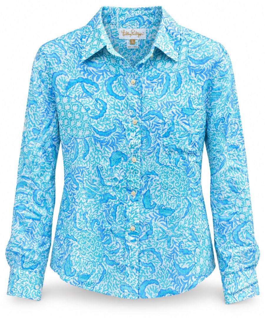 Lilly Pulitzer Corallynn Goomby Blue Button-Down Top – Size Small
