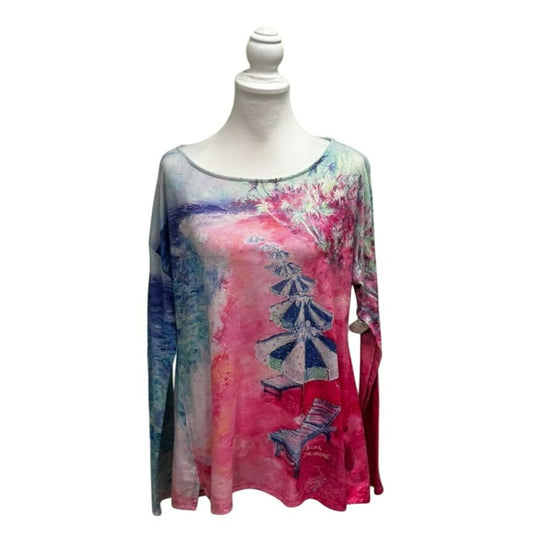 Leoma Lovegrove Womens Long Sleeve Pink/Blue Beach Artistic Shirt L