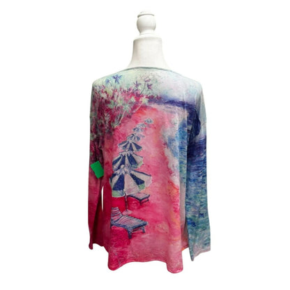 Leoma Lovegrove Womens Long Sleeve Pink/Blue Beach Artistic Shirt L