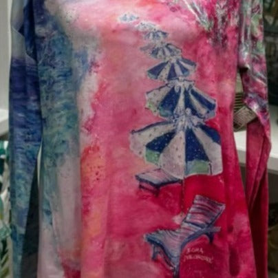 Leoma Lovegrove Womens Long Sleeve Pink/Blue Beach Artistic Shirt L