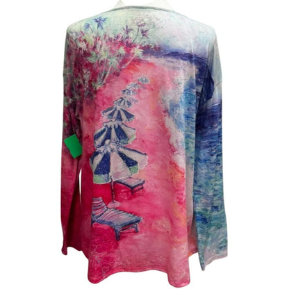 Leoma Lovegrove Womens Long Sleeve Pink/Blue Beach Artistic Shirt L