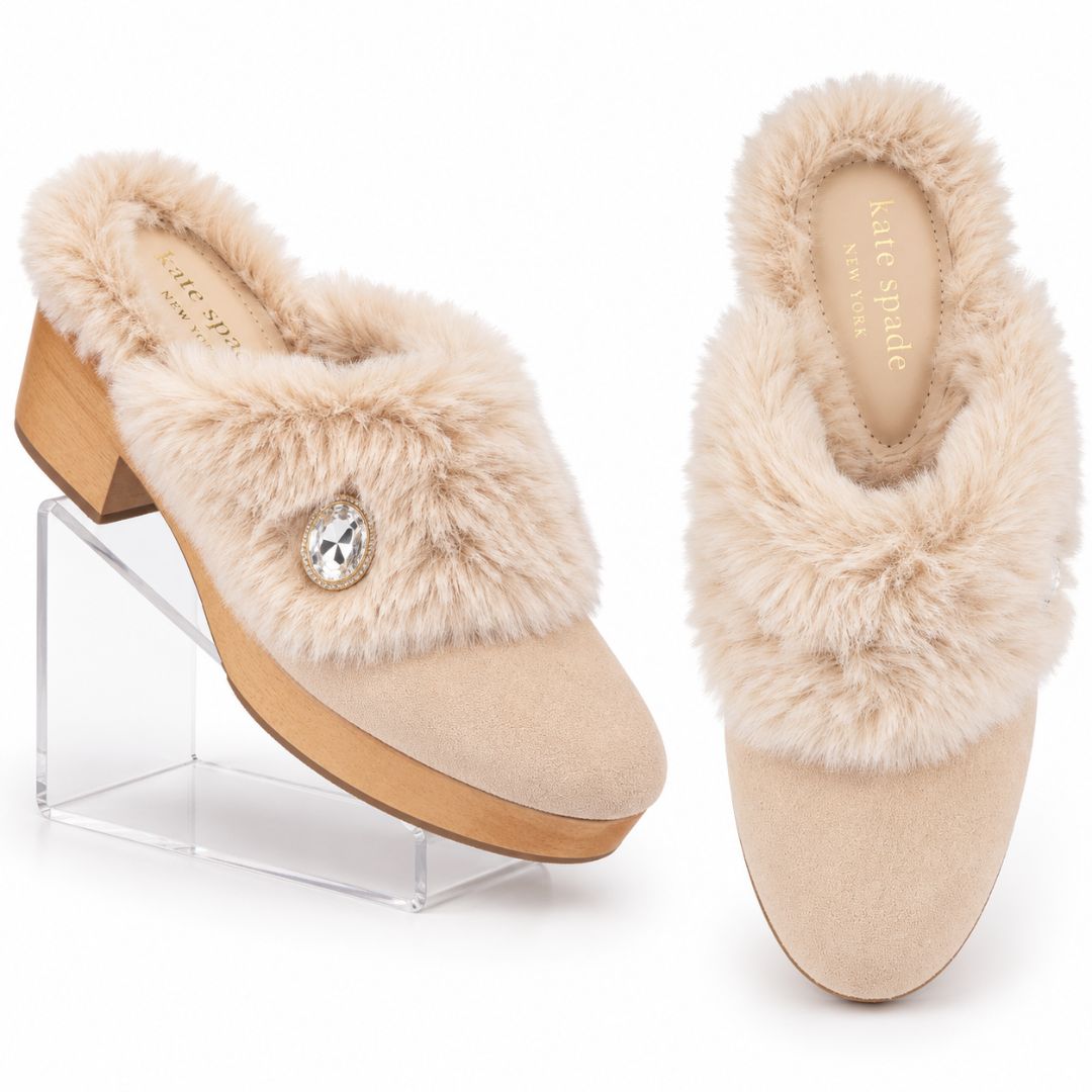 NIB Kate Spade Clogs 7.5 Tan Suede/Pink
