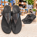 Aetrex Black Metallic Thong Sandals – Size 8.5