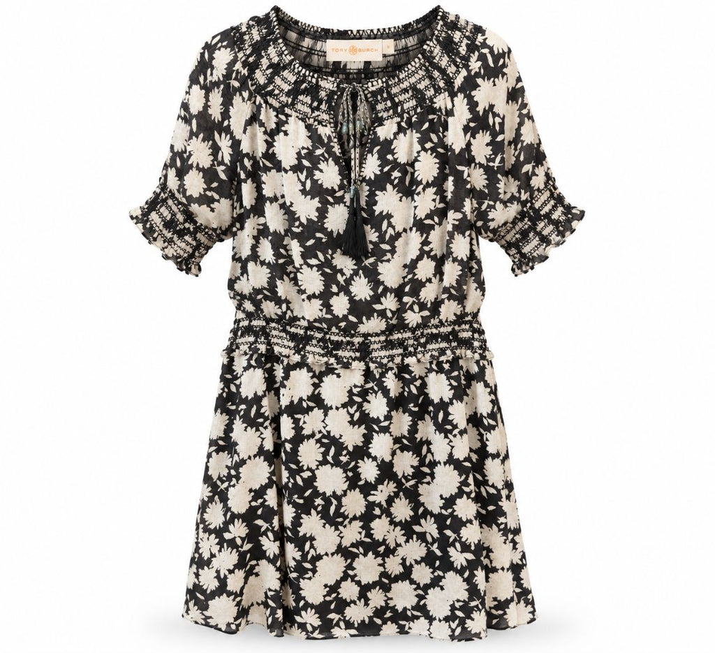 Tory Burch Black & Tan Floral Dress – Size Large