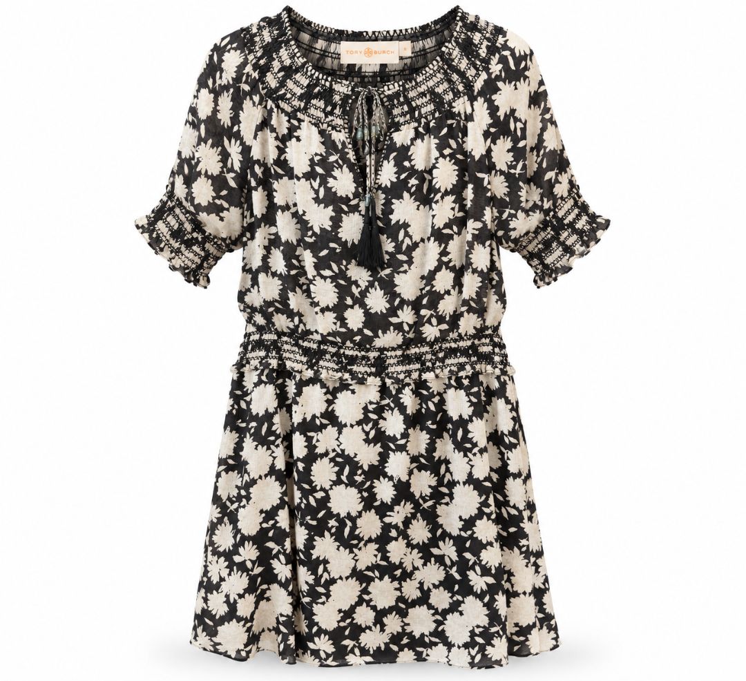 Tory Burch Black & Tan Floral Dress – Size Large