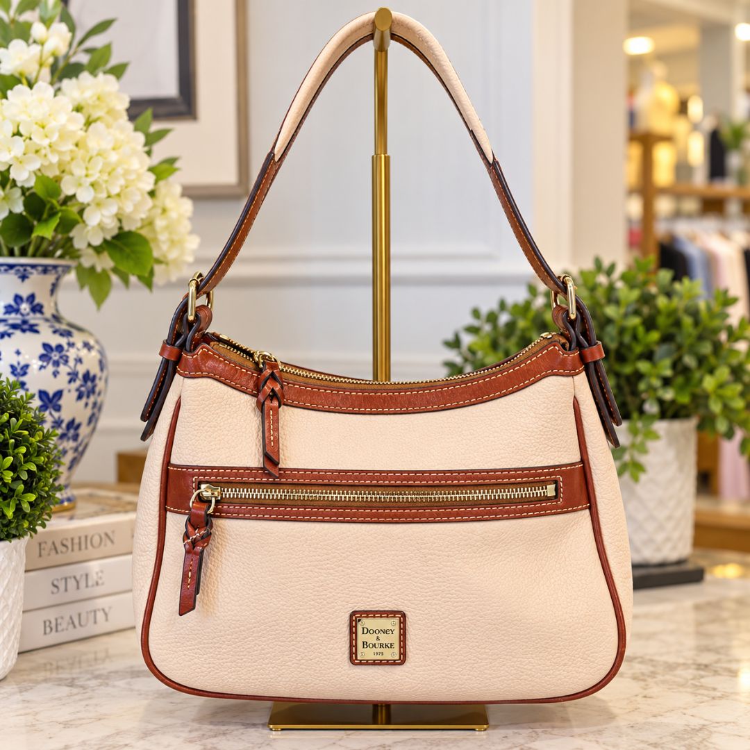 Dooney & Bourke Handbags and Purses Medium  Pinky Cream with Cognac Brown Trim
