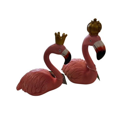 Pink Flamingo Love Birds Couples With Crown & Tiara Set Of 2