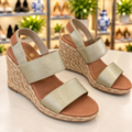Tommy Bahama Metallic Gold Espadrille Wedge Sandals – Size 8.5
