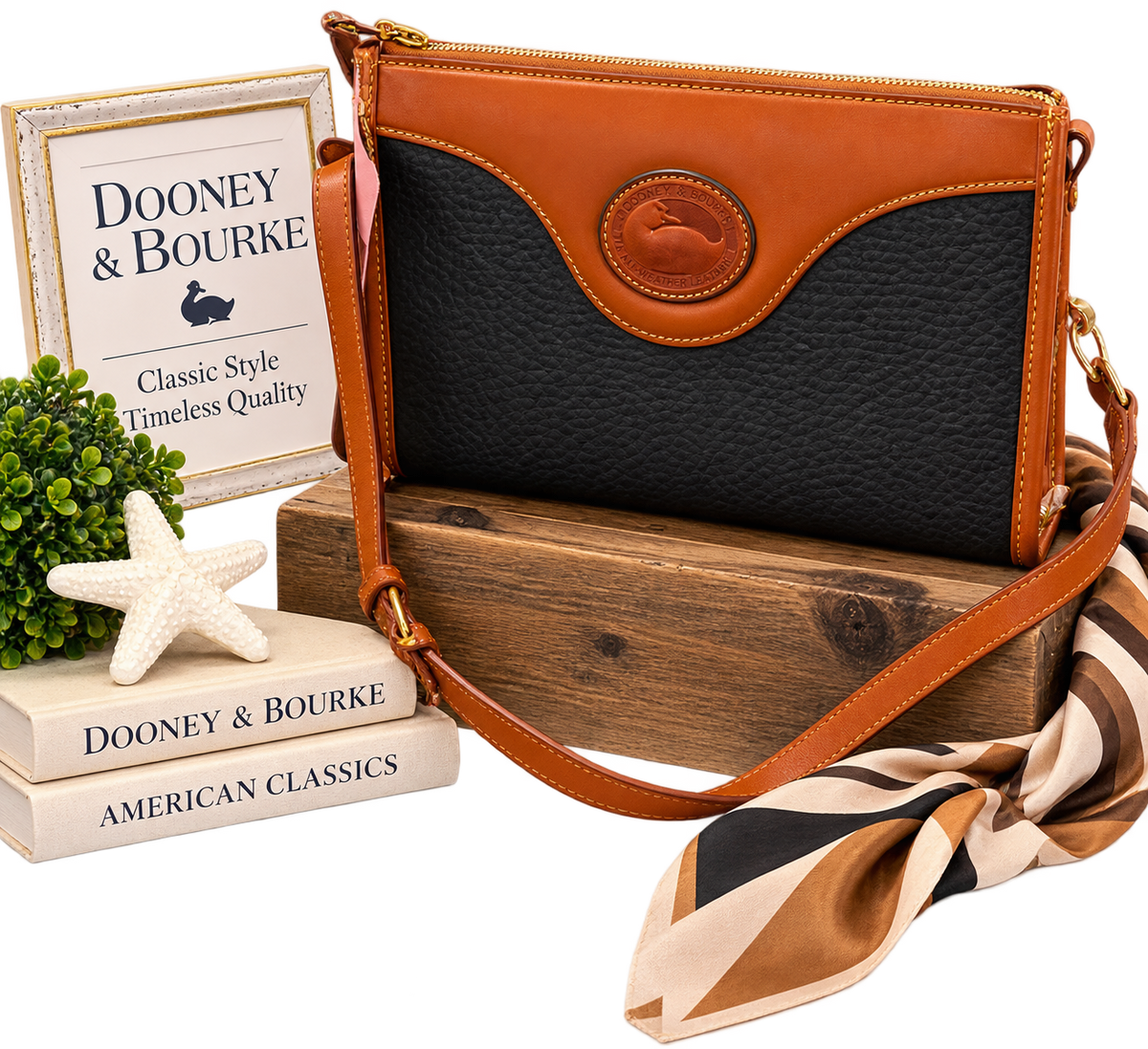 Dooney & Bourke Black & Brown Leather Crossbody Bag