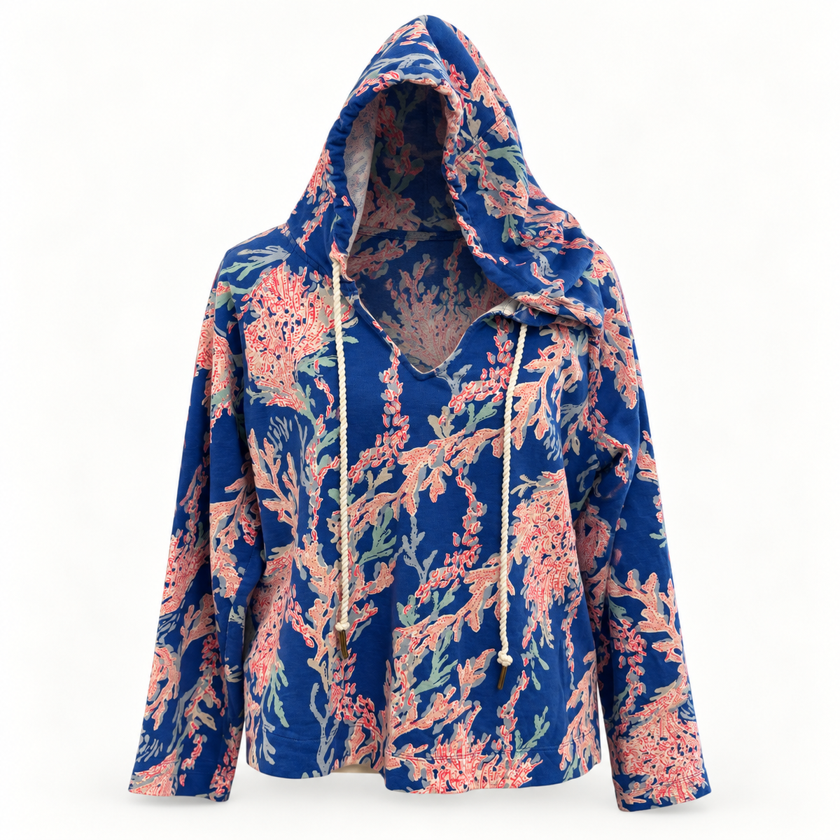 Lilly Pulitzer Blue Coral Print Hooded Pullover – Size XL