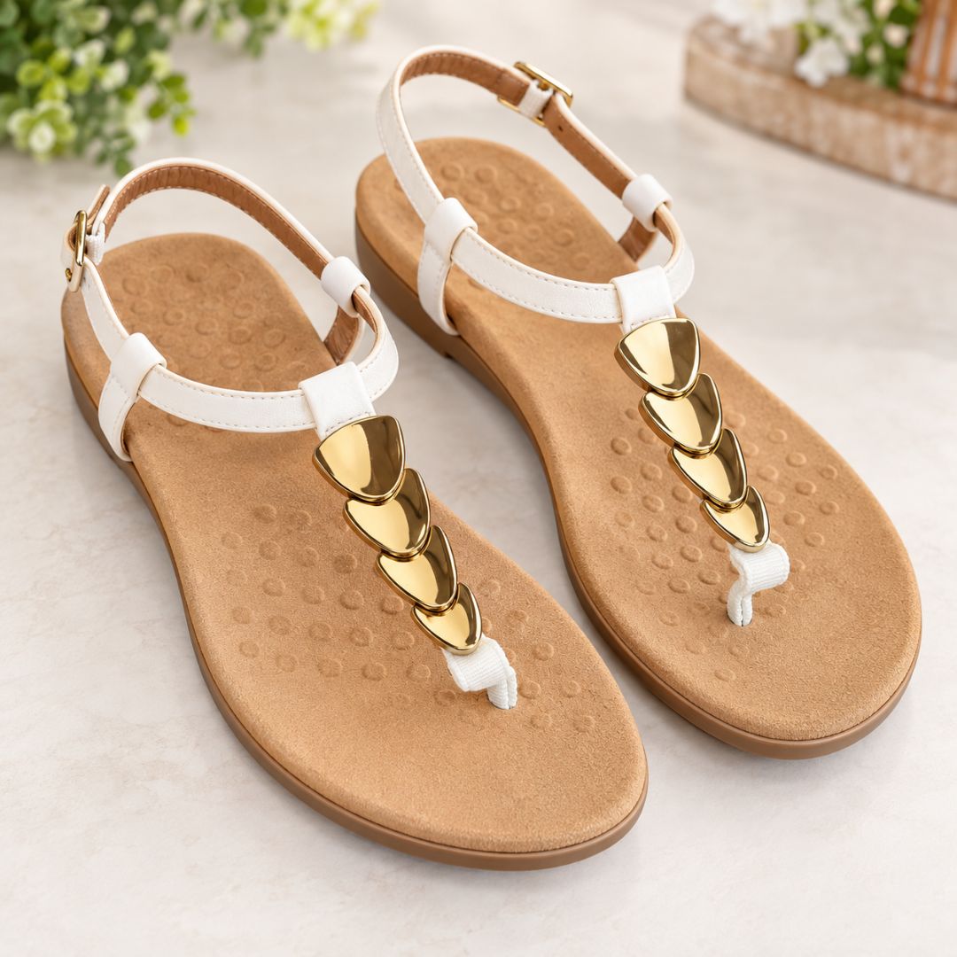 Vionic White & Gold Embellished Sandals – Size 7.5
