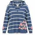 J Jill Blue Stripe Embroidered Floral Hooded Sweater Size Large