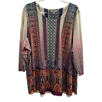 One World Boho 3/4 Sleeve Polyester Top Size 4X Size 26/28
