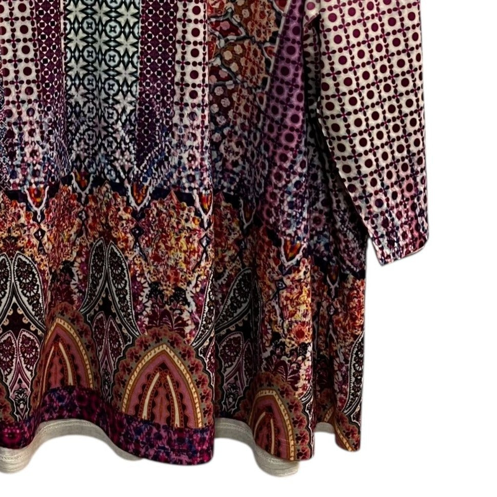 One World Boho 3/4 Sleeve Polyester Top Size 4X Size 26/28