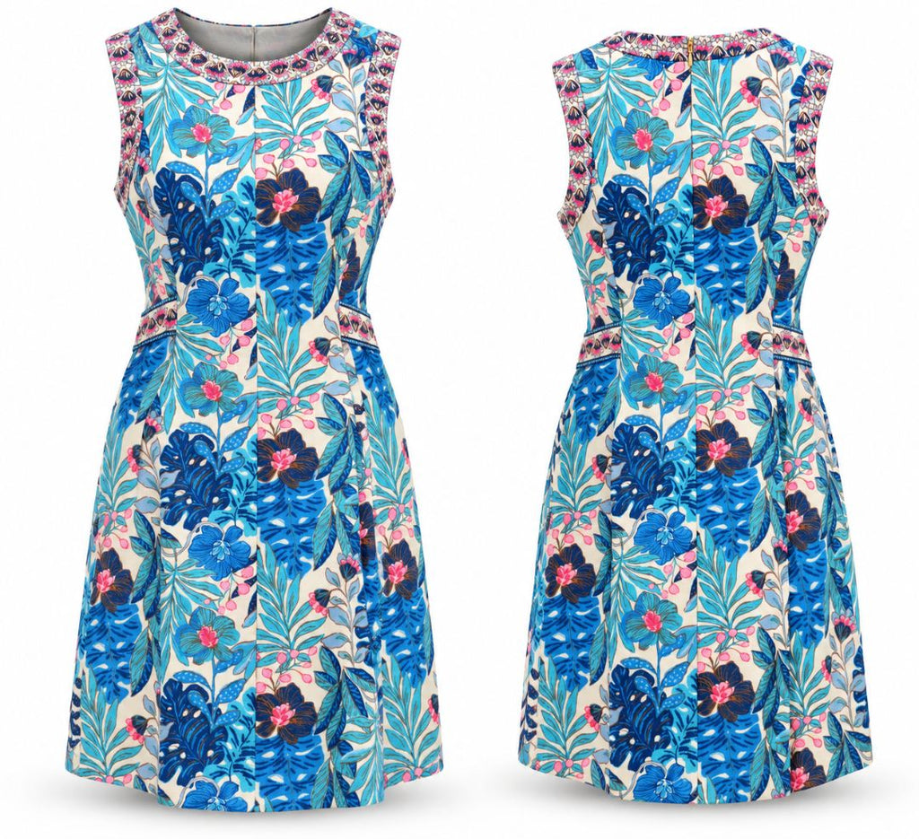 Lilly Pulitzer Blue Multi Leaf Print Dress – Size 10 NWT