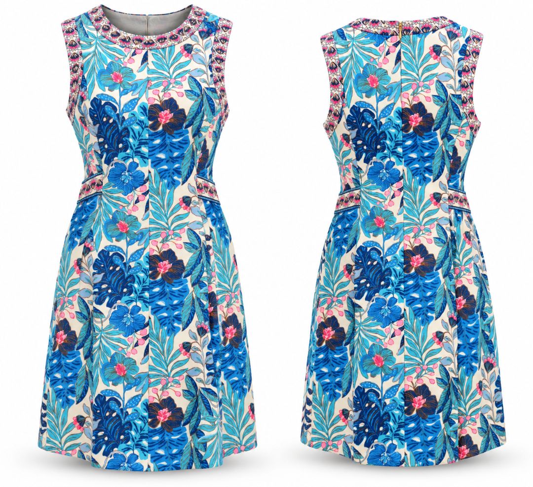 Lilly Pulitzer Blue Multi Leaf Print Dress – Size 10 NWT