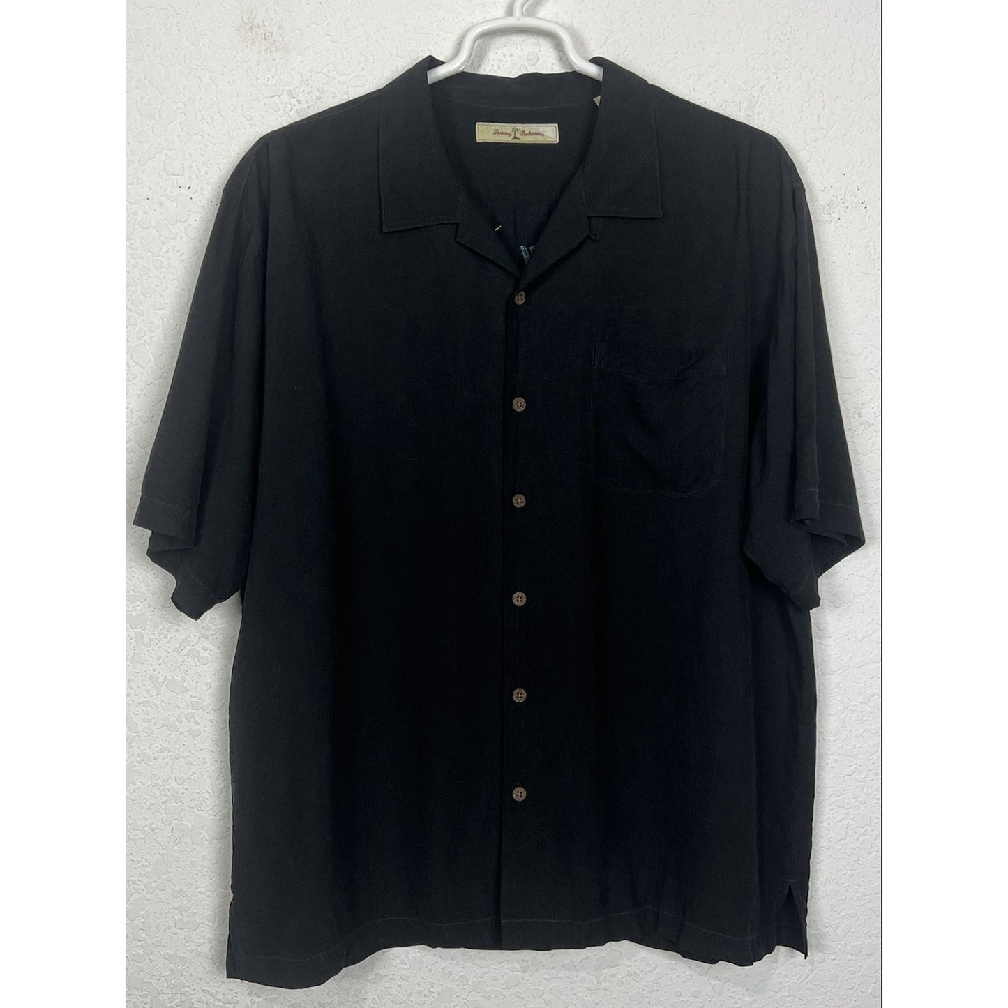 Tommy Bahama Net Worth One Olive Embroidered Black Silk Short Sleeve Shirt XL