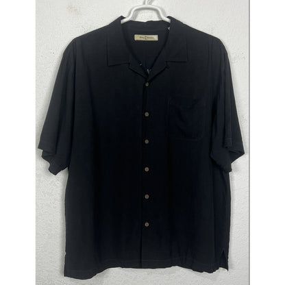 Tommy Bahama Net Worth One Olive Embroidered Black Silk Short Sleeve Shirt XL