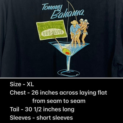 Tommy Bahama Net Worth One Olive Embroidered Black Silk Short Sleeve Shirt XL