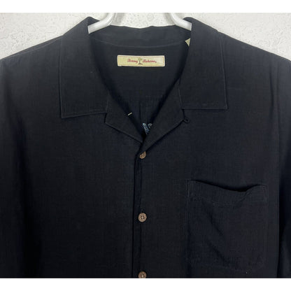 Tommy Bahama Net Worth One Olive Embroidered Black Silk Short Sleeve Shirt XL