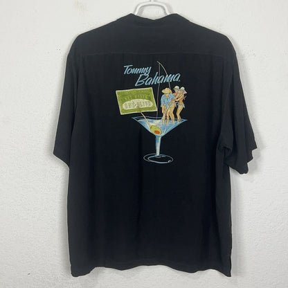 Tommy Bahama Net Worth One Olive Embroidered Black Silk Short Sleeve Shirt XL