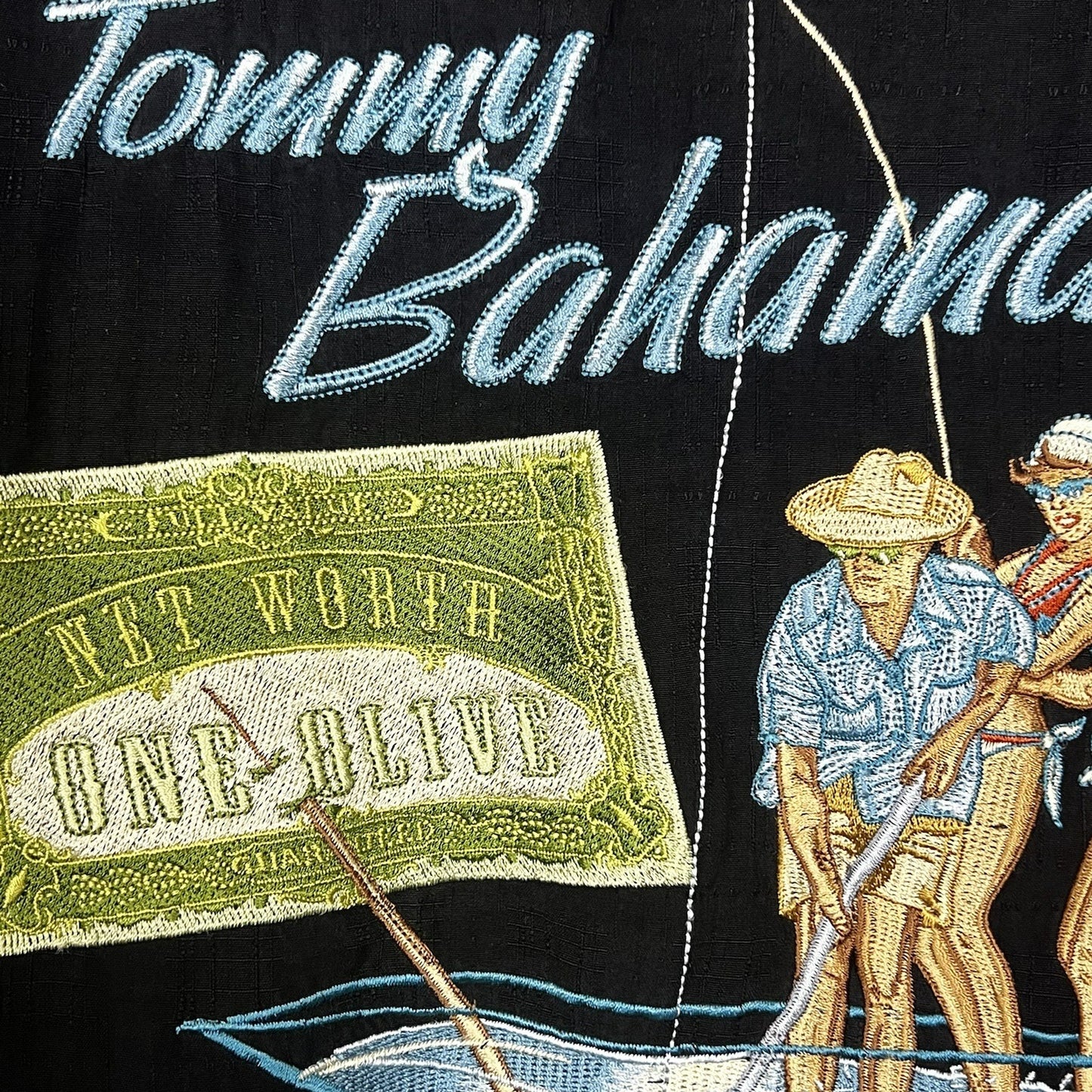Tommy Bahama Net Worth One Olive Embroidered Black Silk Short Sleeve Shirt XL