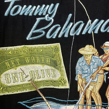 Tommy Bahama Net Worth One Olive Embroidered Black Silk Short Sleeve Shirt XL