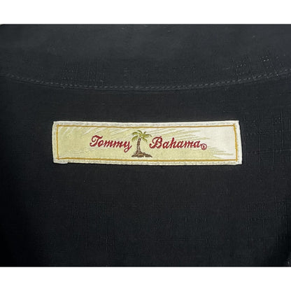 Tommy Bahama Net Worth One Olive Embroidered Black Silk Short Sleeve Shirt XL