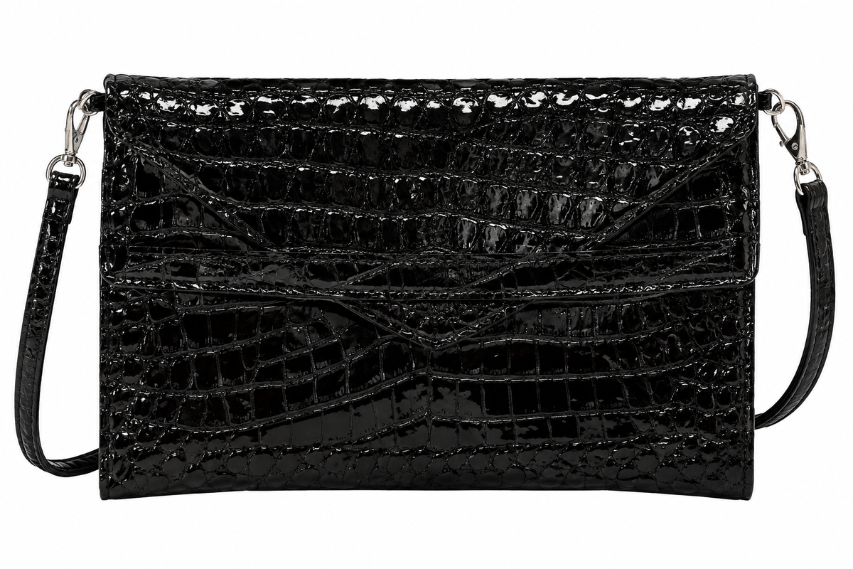 Laggo Black Croc-Embossed Leather Crossbody Handbag