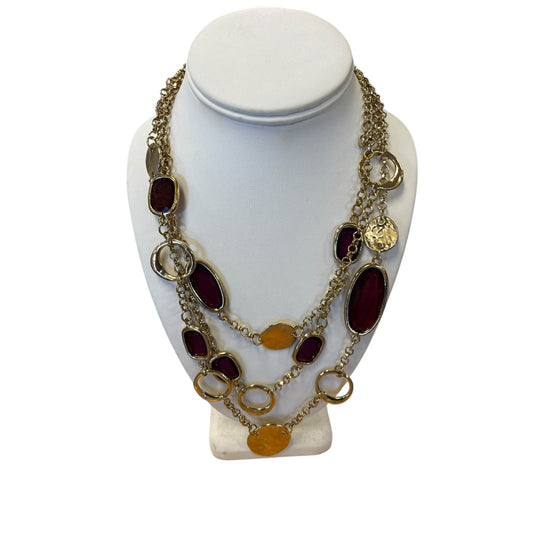 Chicos Beige & Red Beaded Multi-Layer Gold-Tone Necklace