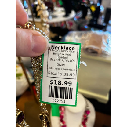 Chicos Beige & Red Beaded Multi-Layer Gold-Tone Necklace