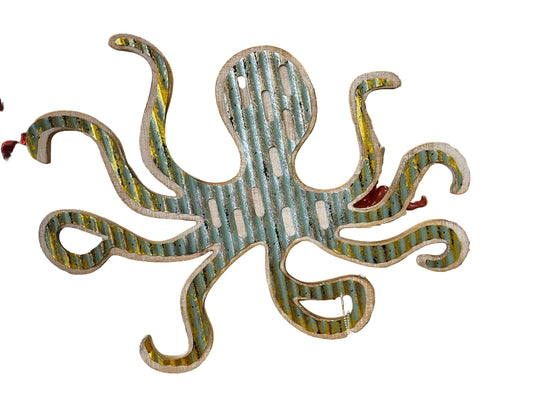Blue Tin and Wood Nautical Octopus