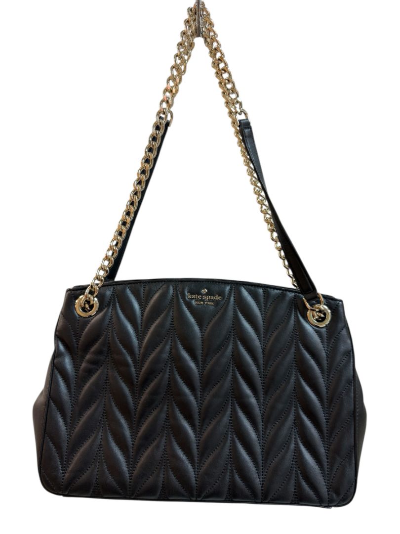 Kate Spade Black Leather Quilted 2 Gold Chain Handbag