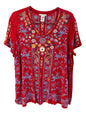 John Mark Floral Embroidery V-Neck Top – Size Medium 🌸