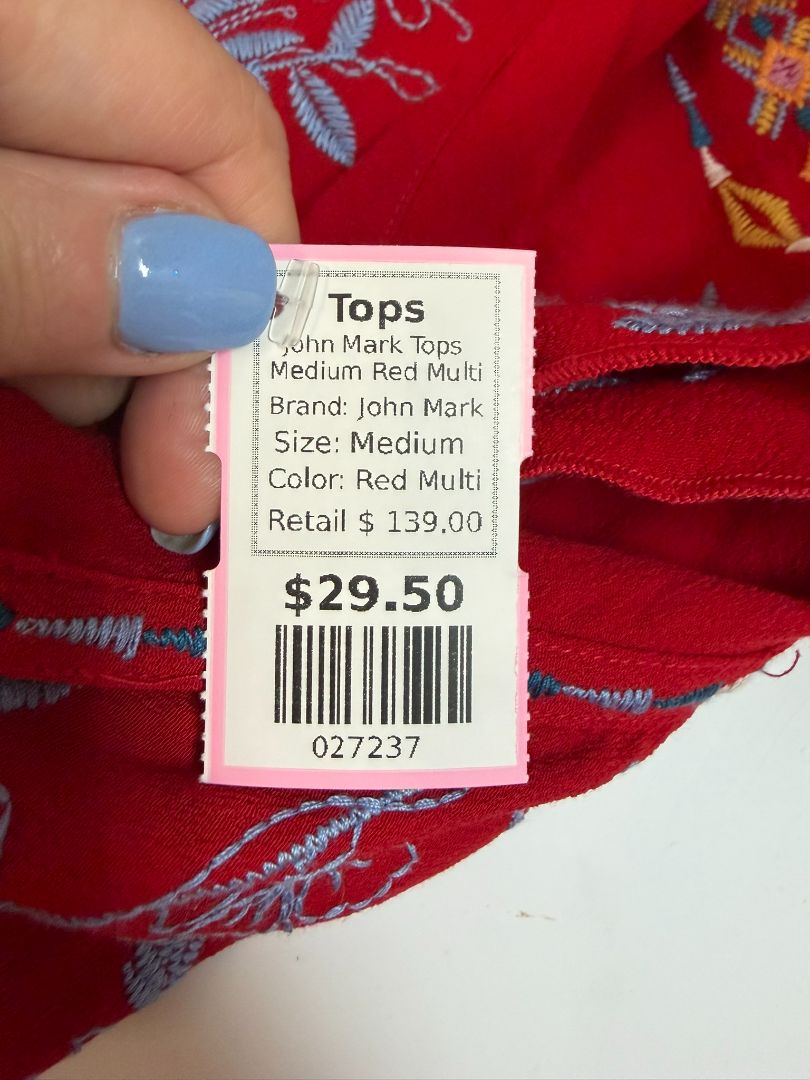 John Mark Floral Embroidery V-Neck Top – Size Medium 🌸
