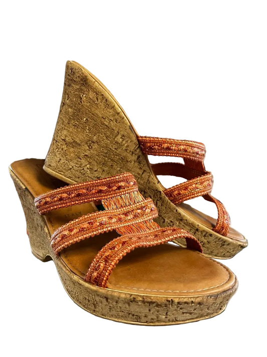 Contesa Orange Cork Wedge Heel Size 9