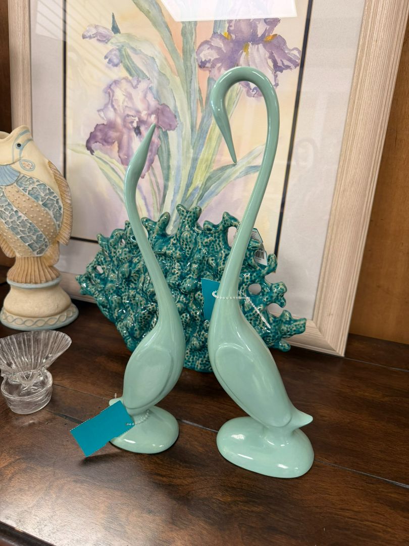 MCM Bird Figurine 2 Pc. Set Green
