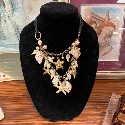 Gold Tone Shell Statement Necklace