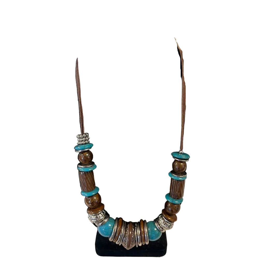 Chico's Brown & Turquoise Beaded Statement Necklace