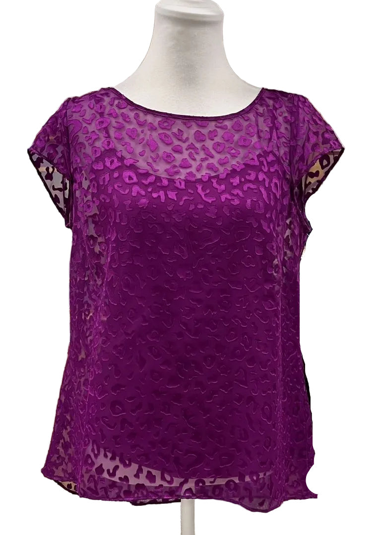 WHBM Purple Animal Print Short Sleeve Blouse Size Medium
