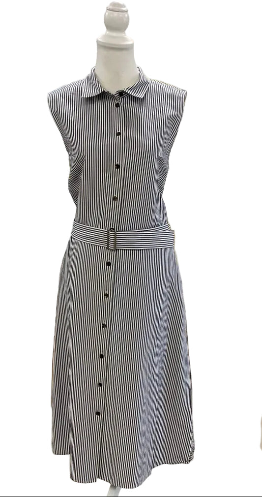 LaFayette 148 Blue and White Stripe Sleeveless Dress Size 16
