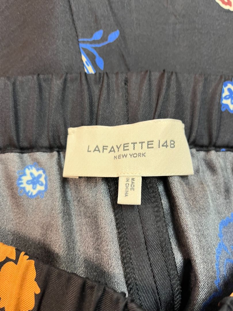 LaFayette 148 Navy Blue 100% Silk Bohemia Bloom Silk Pants Size Large