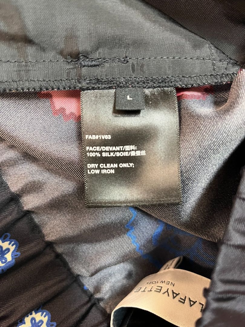 LaFayette 148 Navy Blue 100% Silk Bohemia Bloom Silk Pants Size Large